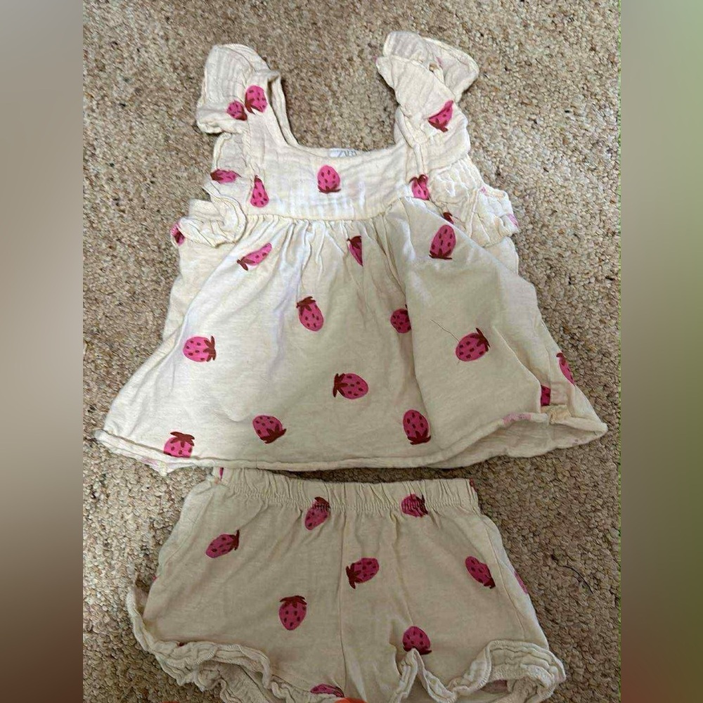 Zara Cream and Pink Strawberry Print Kids Set